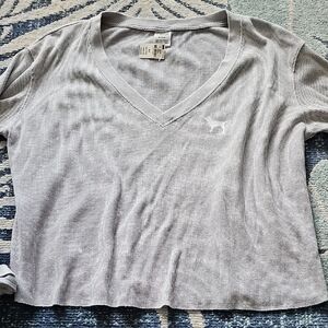 VS Pink Gray V-Neck Ribbed Women's Top NWT